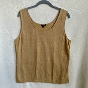 Lafayette 148 Gold Tan Linen Knit Sleeveless Sweater Tank Top Size XL